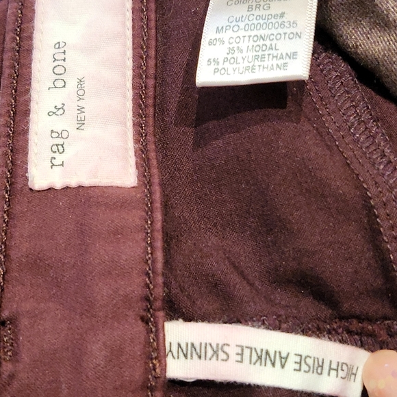 💯Auth rag & bone burgundy skinny high waist Jeans Size 26 - Picture 3 of 7